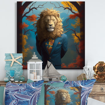 Yellow Blue Lion In Suit - Yellow Lion Wall Art